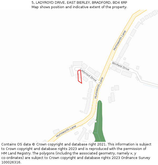 5, LADYROYD DRIVE, EAST BIERLEY, BRADFORD, BD4 6RP: Location map and indicative extent of plot