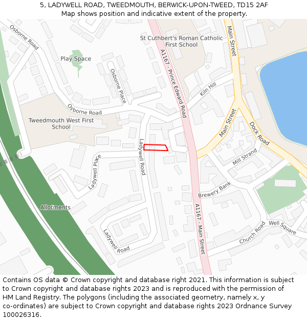 5, LADYWELL ROAD, TWEEDMOUTH, BERWICK-UPON-TWEED, TD15 2AF: Location map and indicative extent of plot