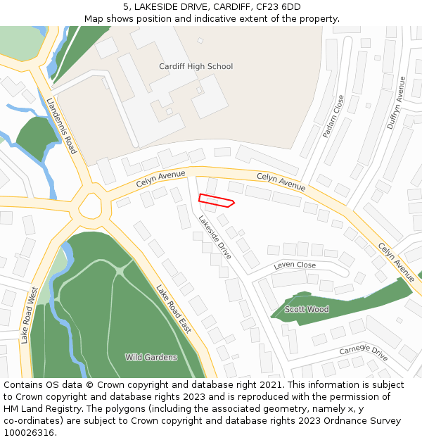 5, LAKESIDE DRIVE, CARDIFF, CF23 6DD: Location map and indicative extent of plot