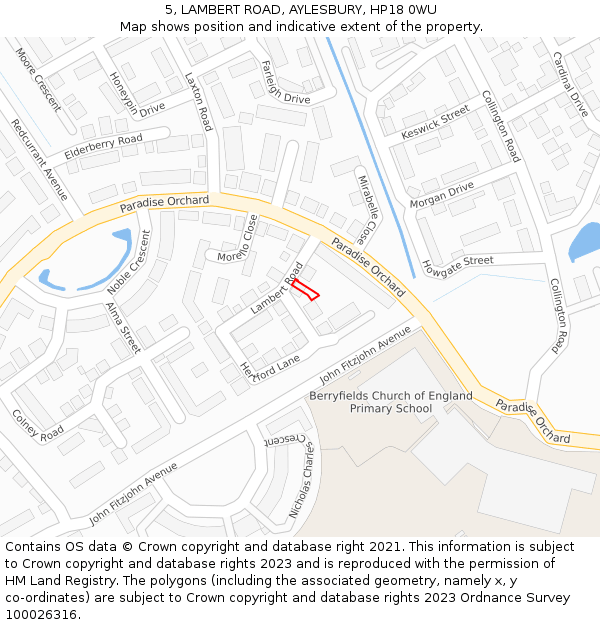 5, LAMBERT ROAD, AYLESBURY, HP18 0WU: Location map and indicative extent of plot