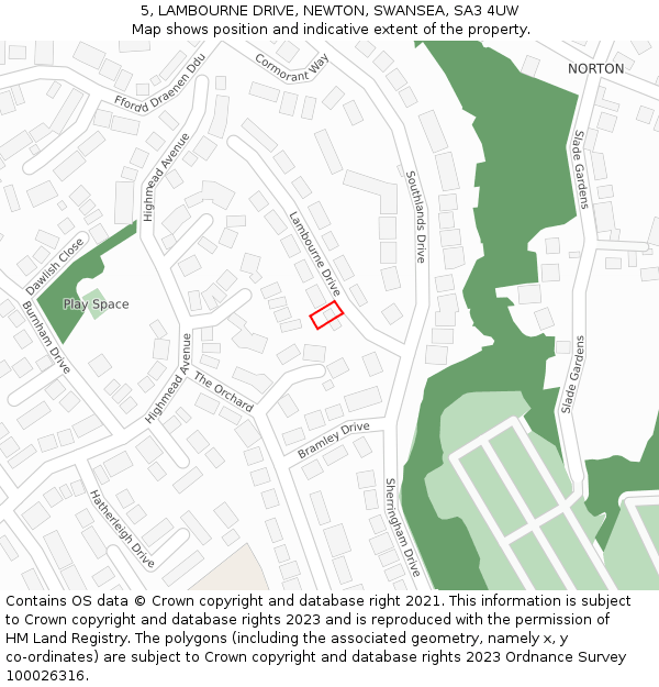 5, LAMBOURNE DRIVE, NEWTON, SWANSEA, SA3 4UW: Location map and indicative extent of plot