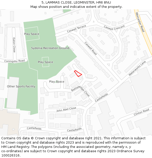 5, LAMMAS CLOSE, LEOMINSTER, HR6 8NU: Location map and indicative extent of plot