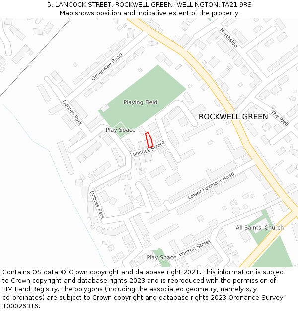 5, LANCOCK STREET, ROCKWELL GREEN, WELLINGTON, TA21 9RS: Location map and indicative extent of plot