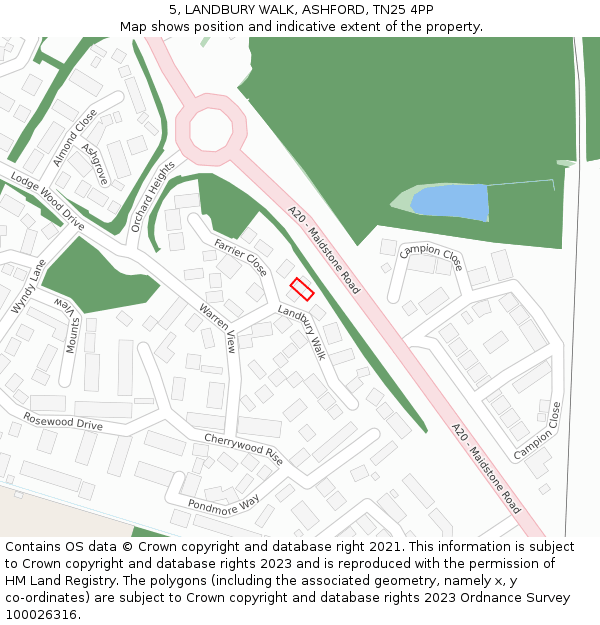 5, LANDBURY WALK, ASHFORD, TN25 4PP: Location map and indicative extent of plot