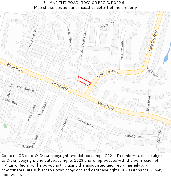 5, LANE END ROAD, BOGNOR REGIS, PO22 6LL: Location map and indicative extent of plot