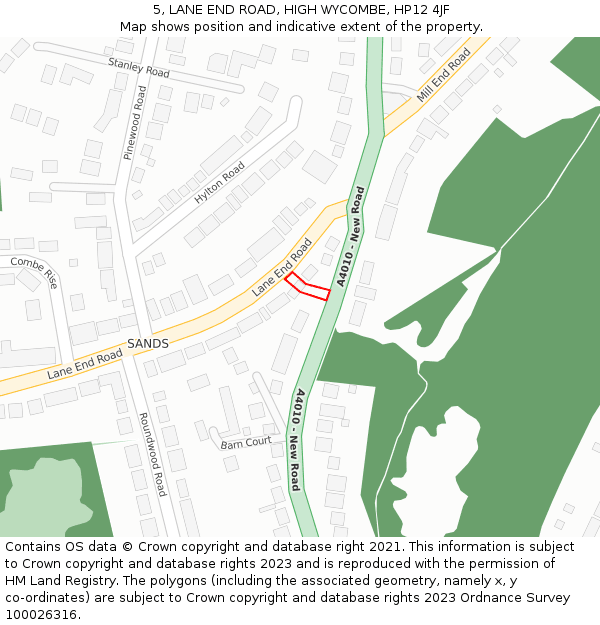 5, LANE END ROAD, HIGH WYCOMBE, HP12 4JF: Location map and indicative extent of plot