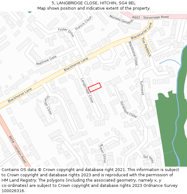 5, LANGBRIDGE CLOSE, HITCHIN, SG4 9EL: Location map and indicative extent of plot