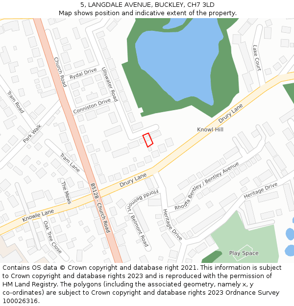 5, LANGDALE AVENUE, BUCKLEY, CH7 3LD: Location map and indicative extent of plot