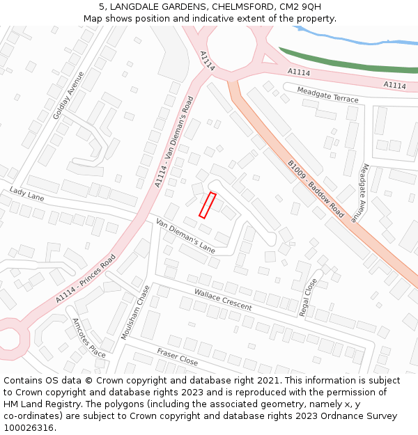 5, LANGDALE GARDENS, CHELMSFORD, CM2 9QH: Location map and indicative extent of plot