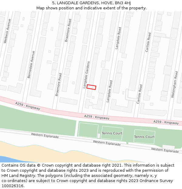 5, LANGDALE GARDENS, HOVE, BN3 4HJ: Location map and indicative extent of plot