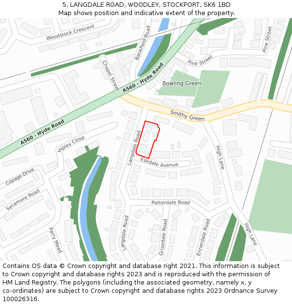 5, LANGDALE ROAD, WOODLEY, STOCKPORT, SK6 1BD: Location map and indicative extent of plot