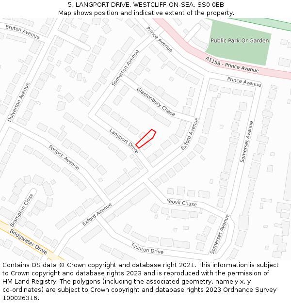 5, LANGPORT DRIVE, WESTCLIFF-ON-SEA, SS0 0EB: Location map and indicative extent of plot