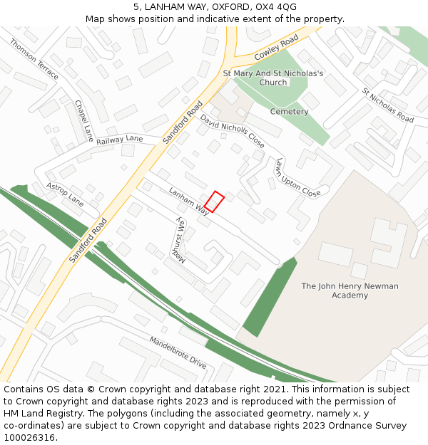 5, LANHAM WAY, OXFORD, OX4 4QG: Location map and indicative extent of plot