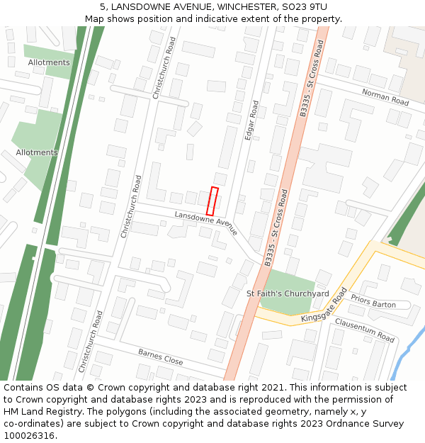 5, LANSDOWNE AVENUE, WINCHESTER, SO23 9TU: Location map and indicative extent of plot