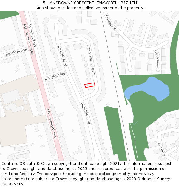 5, LANSDOWNE CRESCENT, TAMWORTH, B77 1EH: Location map and indicative extent of plot