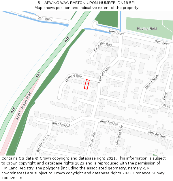 5, LAPWING WAY, BARTON-UPON-HUMBER, DN18 5EL: Location map and indicative extent of plot