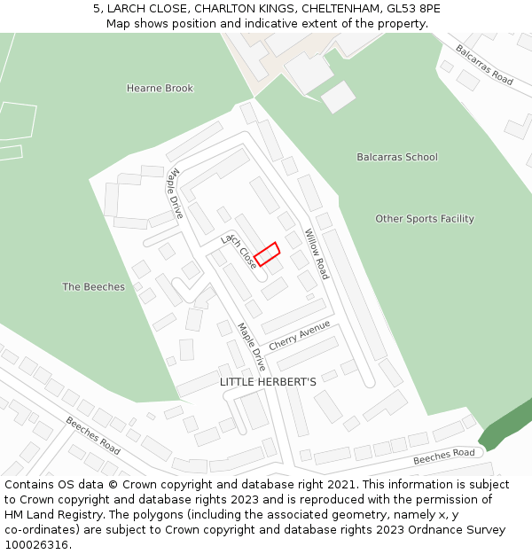 5, LARCH CLOSE, CHARLTON KINGS, CHELTENHAM, GL53 8PE: Location map and indicative extent of plot