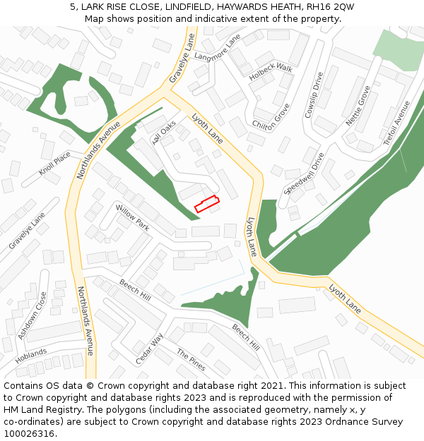 5, LARK RISE CLOSE, LINDFIELD, HAYWARDS HEATH, RH16 2QW: Location map and indicative extent of plot