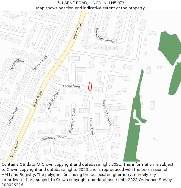 5, LARNE ROAD, LINCOLN, LN5 9TY: Location map and indicative extent of plot