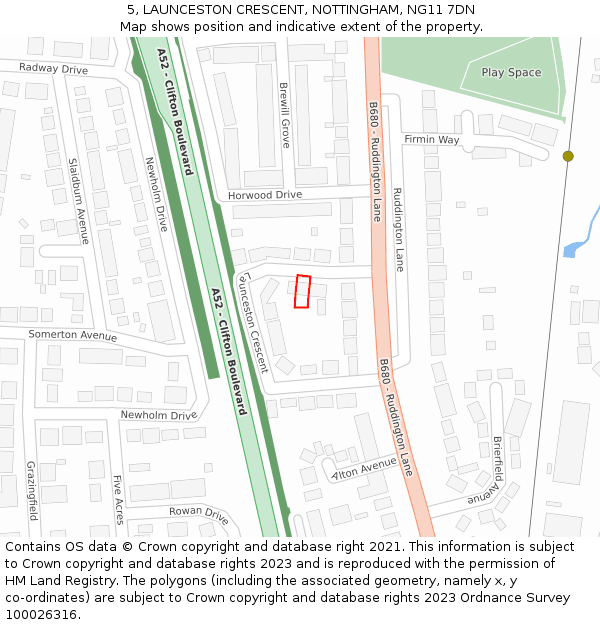 5, LAUNCESTON CRESCENT, NOTTINGHAM, NG11 7DN: Location map and indicative extent of plot