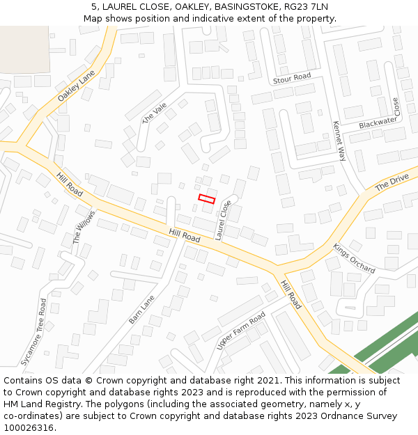 5, LAUREL CLOSE, OAKLEY, BASINGSTOKE, RG23 7LN: Location map and indicative extent of plot
