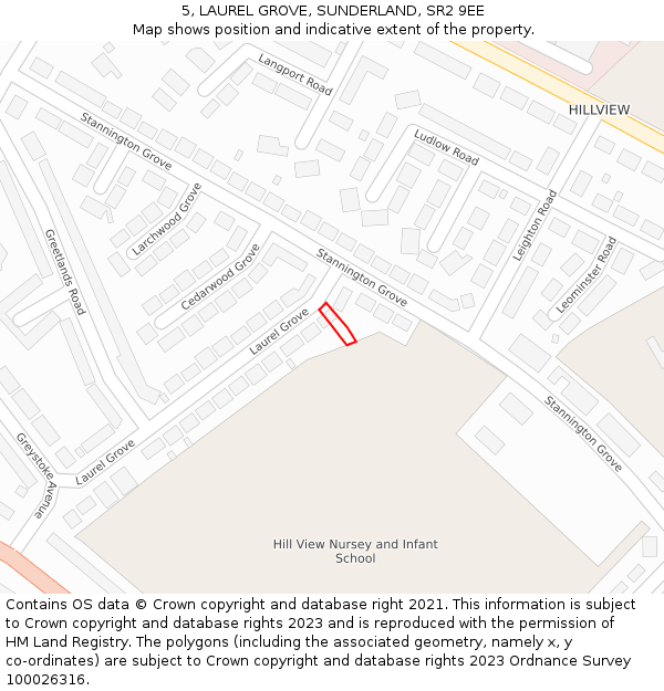 5, LAUREL GROVE, SUNDERLAND, SR2 9EE: Location map and indicative extent of plot