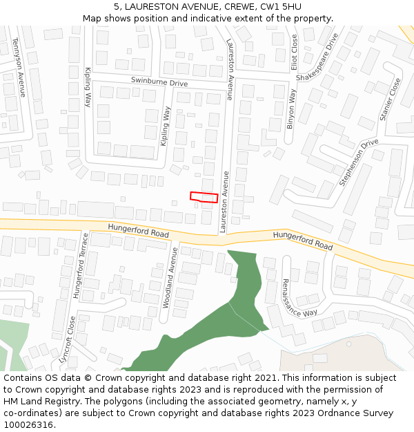 5, LAURESTON AVENUE, CREWE, CW1 5HU: Location map and indicative extent of plot