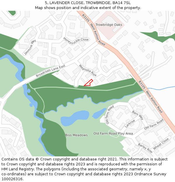 5, LAVENDER CLOSE, TROWBRIDGE, BA14 7SL: Location map and indicative extent of plot