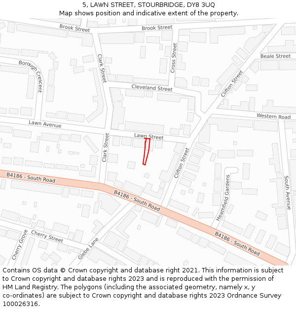 5, LAWN STREET, STOURBRIDGE, DY8 3UQ: Location map and indicative extent of plot