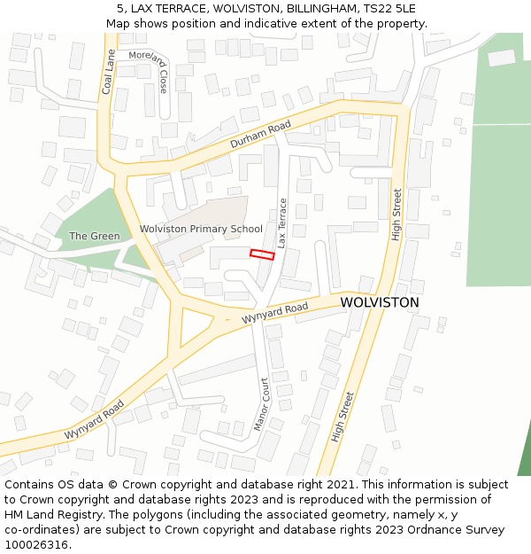 5, LAX TERRACE, WOLVISTON, BILLINGHAM, TS22 5LE: Location map and indicative extent of plot