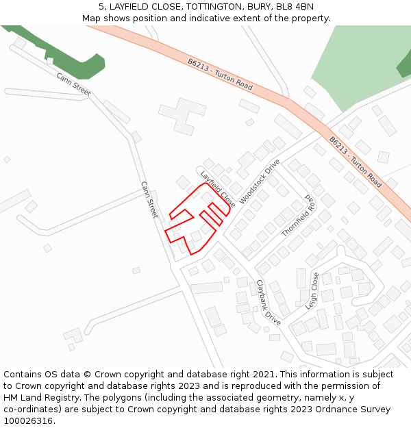 5, LAYFIELD CLOSE, TOTTINGTON, BURY, BL8 4BN: Location map and indicative extent of plot