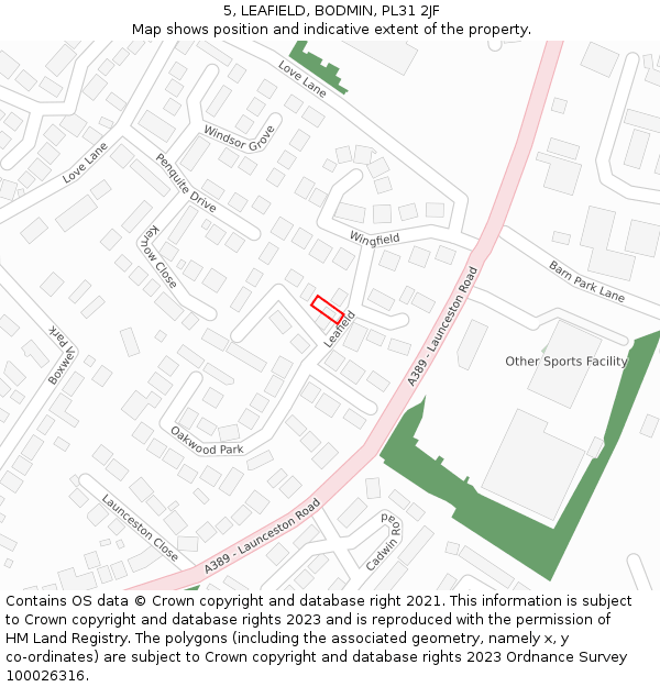 5, LEAFIELD, BODMIN, PL31 2JF: Location map and indicative extent of plot