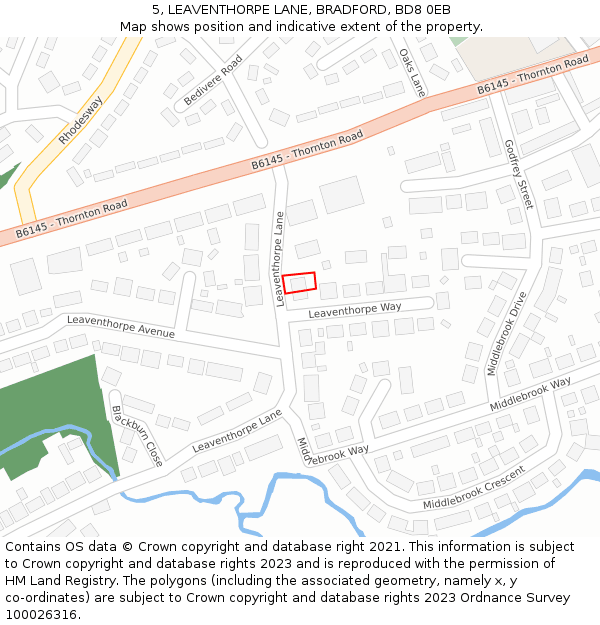 5, LEAVENTHORPE LANE, BRADFORD, BD8 0EB: Location map and indicative extent of plot