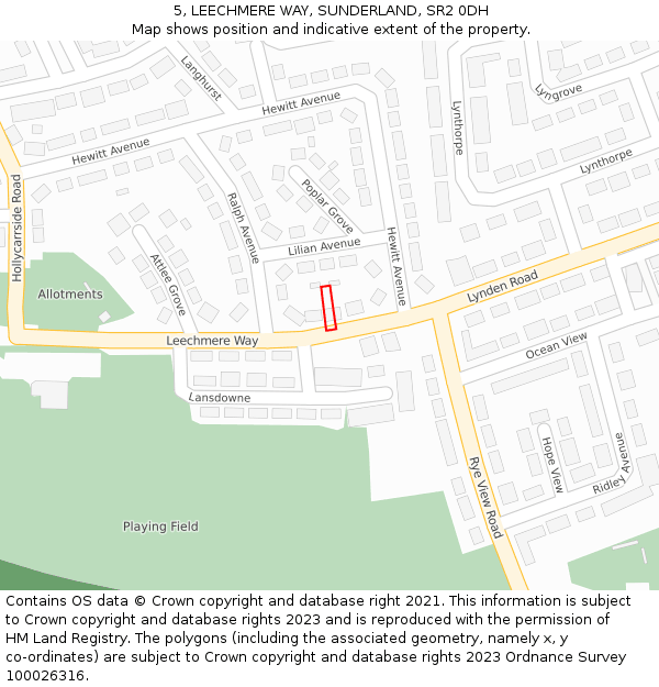 5, LEECHMERE WAY, SUNDERLAND, SR2 0DH: Location map and indicative extent of plot