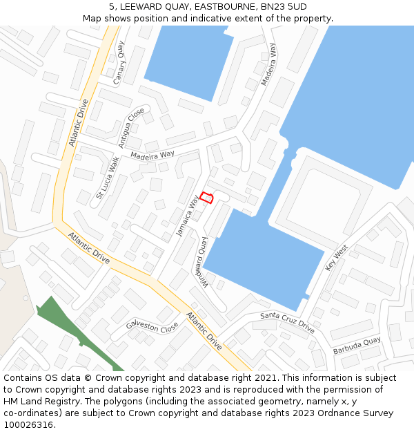 5, LEEWARD QUAY, EASTBOURNE, BN23 5UD: Location map and indicative extent of plot