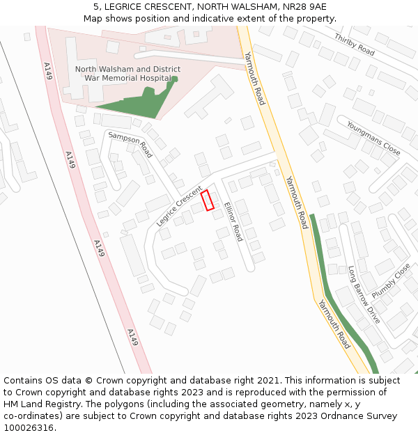 5, LEGRICE CRESCENT, NORTH WALSHAM, NR28 9AE: Location map and indicative extent of plot