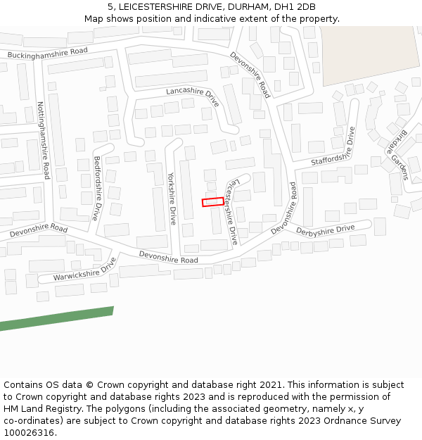 5, LEICESTERSHIRE DRIVE, DURHAM, DH1 2DB: Location map and indicative extent of plot