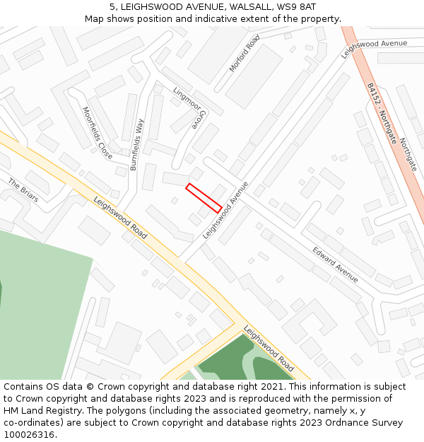 5, LEIGHSWOOD AVENUE, WALSALL, WS9 8AT: Location map and indicative extent of plot