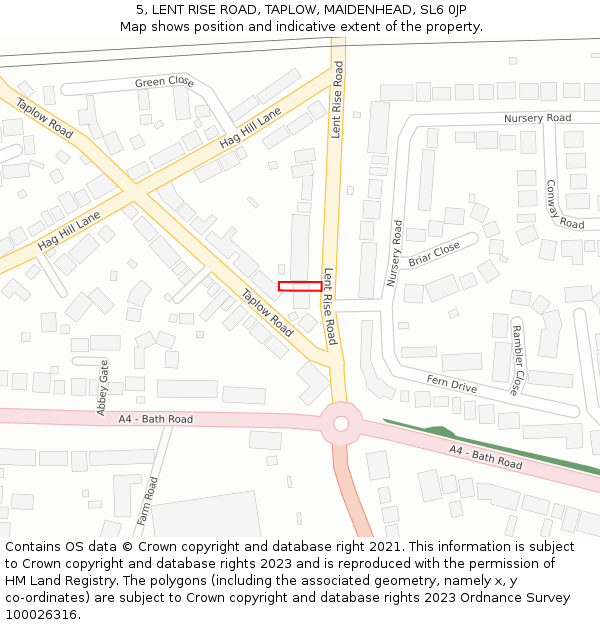 5, LENT RISE ROAD, TAPLOW, MAIDENHEAD, SL6 0JP: Location map and indicative extent of plot