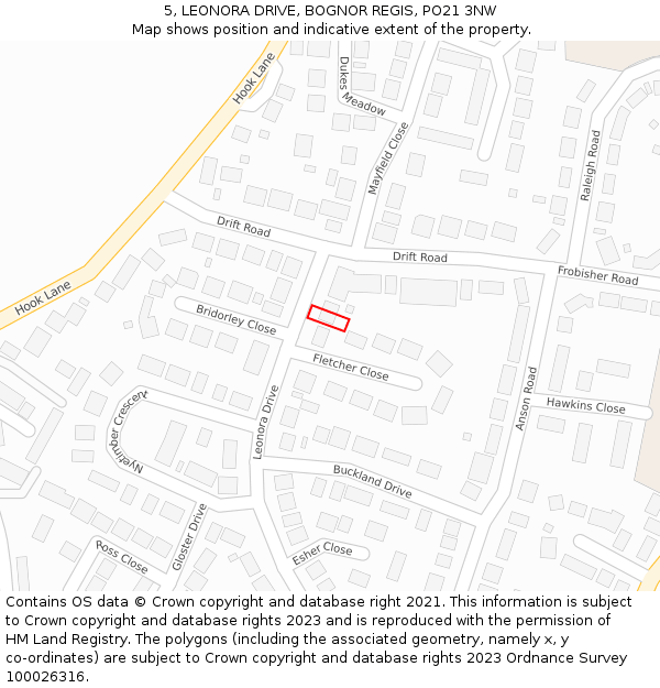 5, LEONORA DRIVE, BOGNOR REGIS, PO21 3NW: Location map and indicative extent of plot