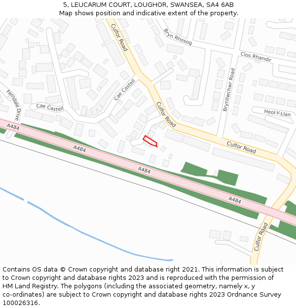 5, LEUCARUM COURT, LOUGHOR, SWANSEA, SA4 6AB: Location map and indicative extent of plot