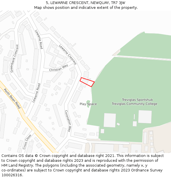 5, LEWARNE CRESCENT, NEWQUAY, TR7 3JW: Location map and indicative extent of plot