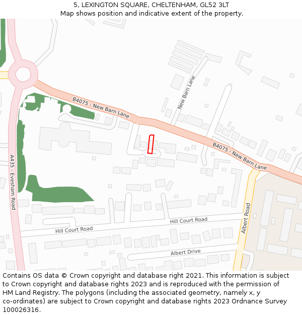 5, LEXINGTON SQUARE, CHELTENHAM, GL52 3LT: Location map and indicative extent of plot