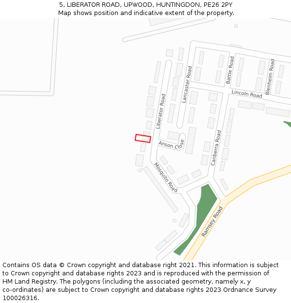 5, LIBERATOR ROAD, UPWOOD, HUNTINGDON, PE26 2PY: Location map and indicative extent of plot