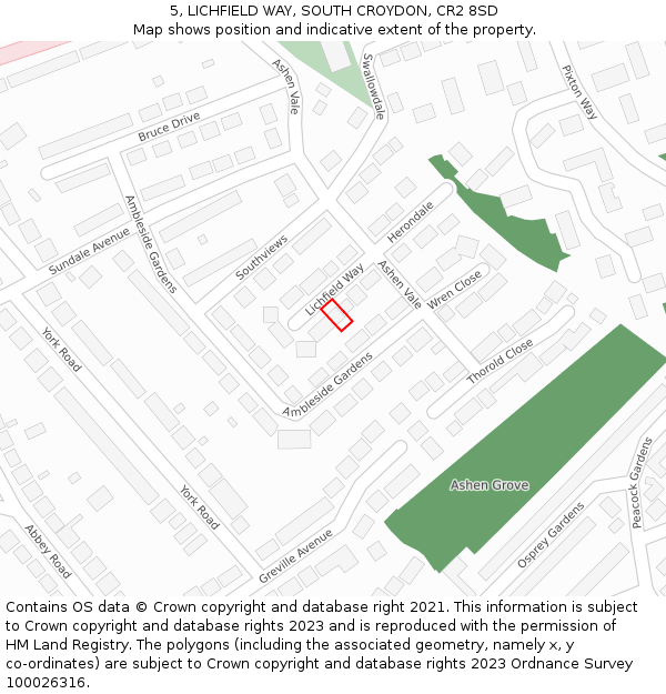 5, LICHFIELD WAY, SOUTH CROYDON, CR2 8SD: Location map and indicative extent of plot