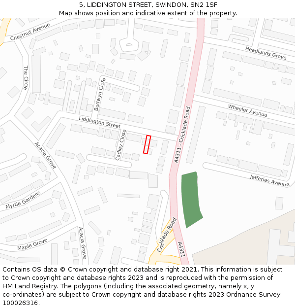 5, LIDDINGTON STREET, SWINDON, SN2 1SF: Location map and indicative extent of plot