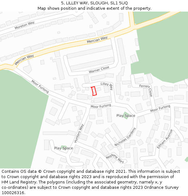 5, LILLEY WAY, SLOUGH, SL1 5UQ: Location map and indicative extent of plot