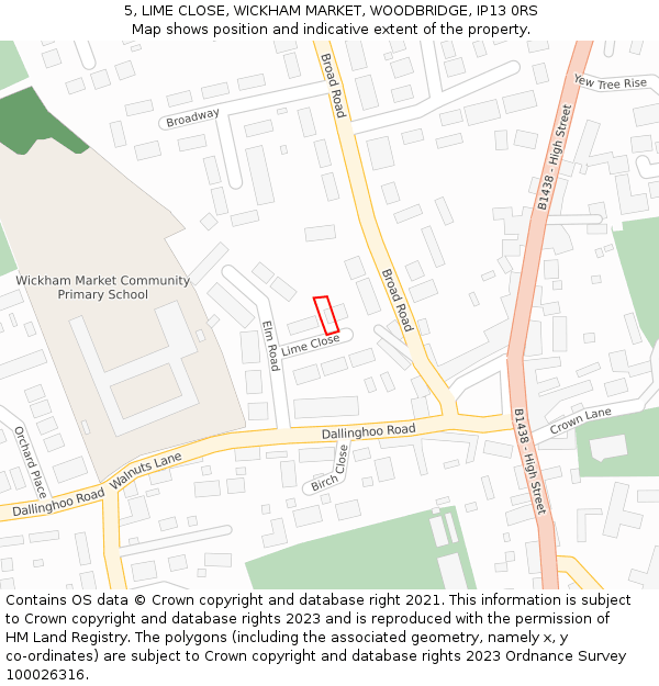 5, LIME CLOSE, WICKHAM MARKET, WOODBRIDGE, IP13 0RS: Location map and indicative extent of plot