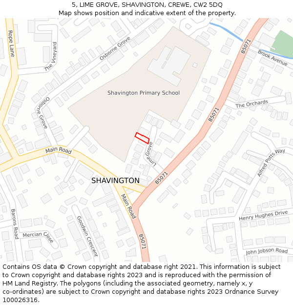 5, LIME GROVE, SHAVINGTON, CREWE, CW2 5DQ: Location map and indicative extent of plot