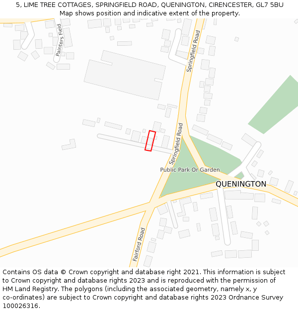 5, LIME TREE COTTAGES, SPRINGFIELD ROAD, QUENINGTON, CIRENCESTER, GL7 5BU: Location map and indicative extent of plot